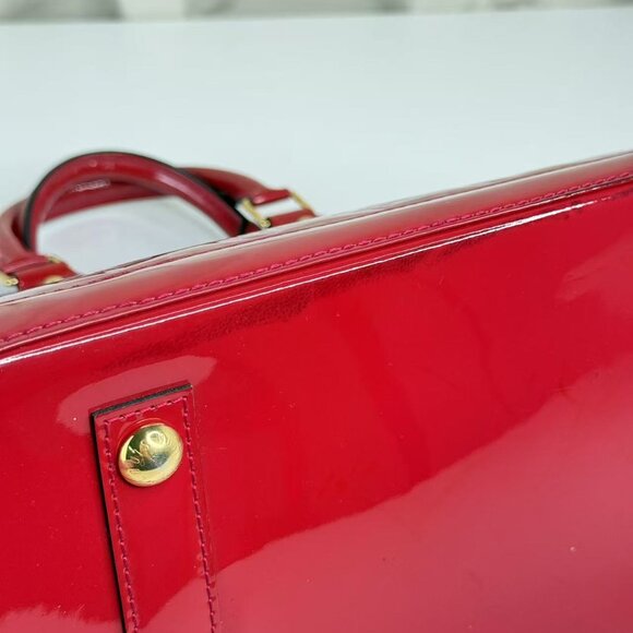 Louis Vuitton Red Alma MM Top Handle Bag Monogram Vernis - Picture 7 of 10